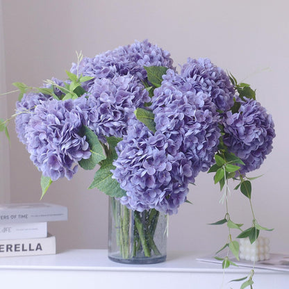 3PCS Long Stem Big Size Flowers Artificial Silk Hydrangea Lifelike Flowers Real Touch Blue Artificial Flowers Wedding Shower Bride Bouquets Office Living Room Table Decorations (21 Inch)