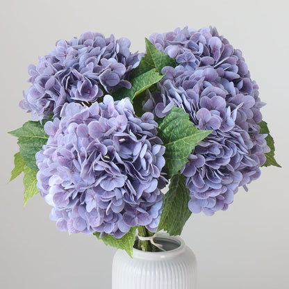 3PCS Long Stem Big Size Flowers Artificial Silk Hydrangea Lifelike Flowers Real Touch Blue Artificial Flowers Wedding Shower Bride Bouquets Office Living Room Table Decorations (21 Inch)