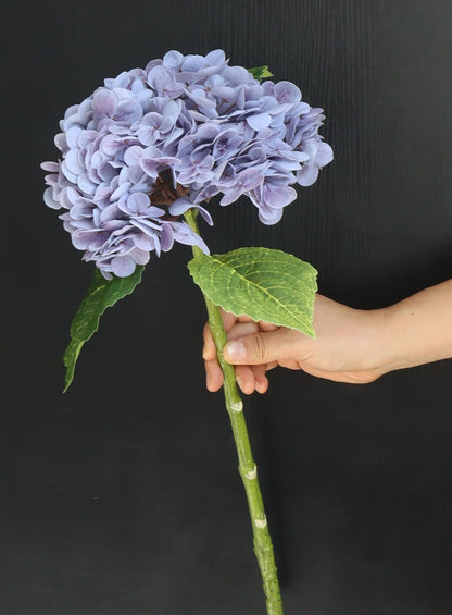 3PCS Long Stem Big Size Flowers Artificial Silk Hydrangea Lifelike Flowers Real Touch Blue Artificial Flowers Wedding Shower Bride Bouquets Office Living Room Table Decorations (21 Inch)