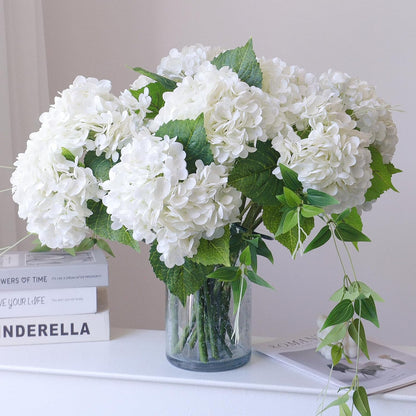 3PCS Long Stem Big Size Flowers Artificial Silk Hydrangea Lifelike Flowers Real Touch Blue Artificial Flowers Wedding Shower Bride Bouquets Office Living Room Table Decorations (21 Inch)