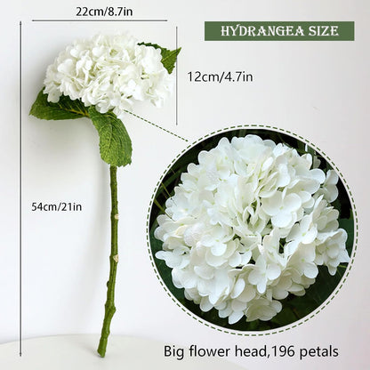 3PCS Long Stem Big Size Flowers Artificial Silk Hydrangea Lifelike Flowers Real Touch Blue Artificial Flowers Wedding Shower Bride Bouquets Office Living Room Table Decorations (21 Inch)