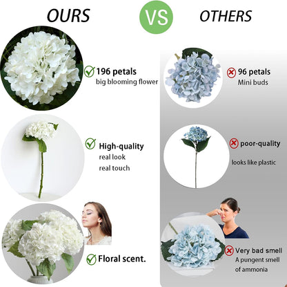 3PCS Long Stem Big Size Flowers Artificial Silk Hydrangea Lifelike Flowers Real Touch Blue Artificial Flowers Wedding Shower Bride Bouquets Office Living Room Table Decorations (21 Inch)