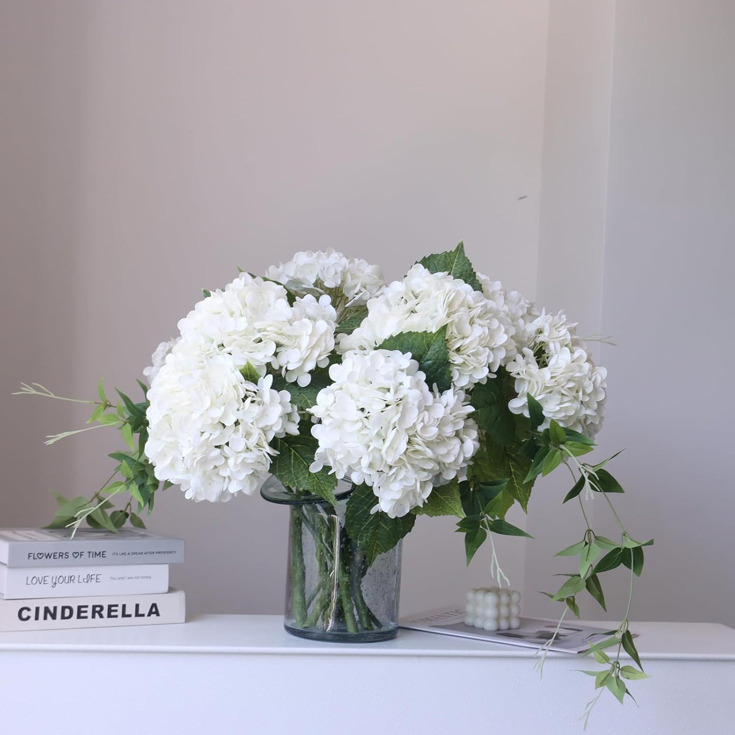 3PCS Long Stem Big Size Flowers Artificial Silk Hydrangea Lifelike Flowers Real Touch Blue Artificial Flowers Wedding Shower Bride Bouquets Office Living Room Table Decorations (21 Inch)