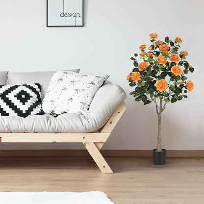 4FT Artificial Camellia Tree with Blooming Orange Flowers