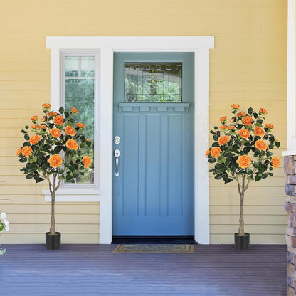 4FT Artificial Camellia Tree with Blooming Orange Flowers