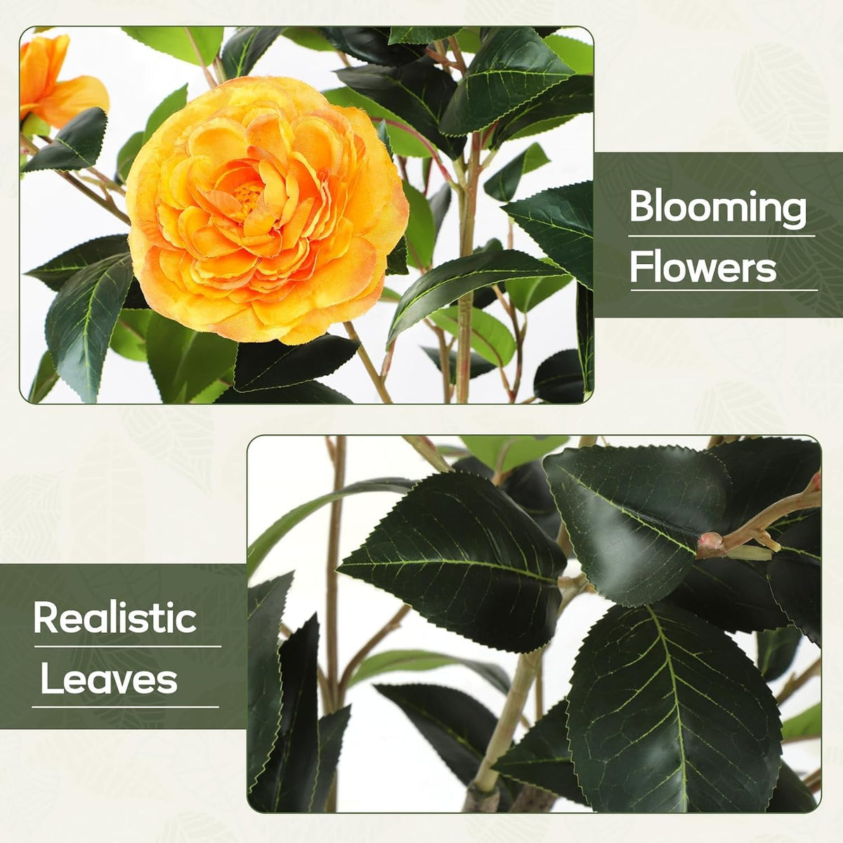 4FT Artificial Camellia Tree with Blooming Orange Flowers