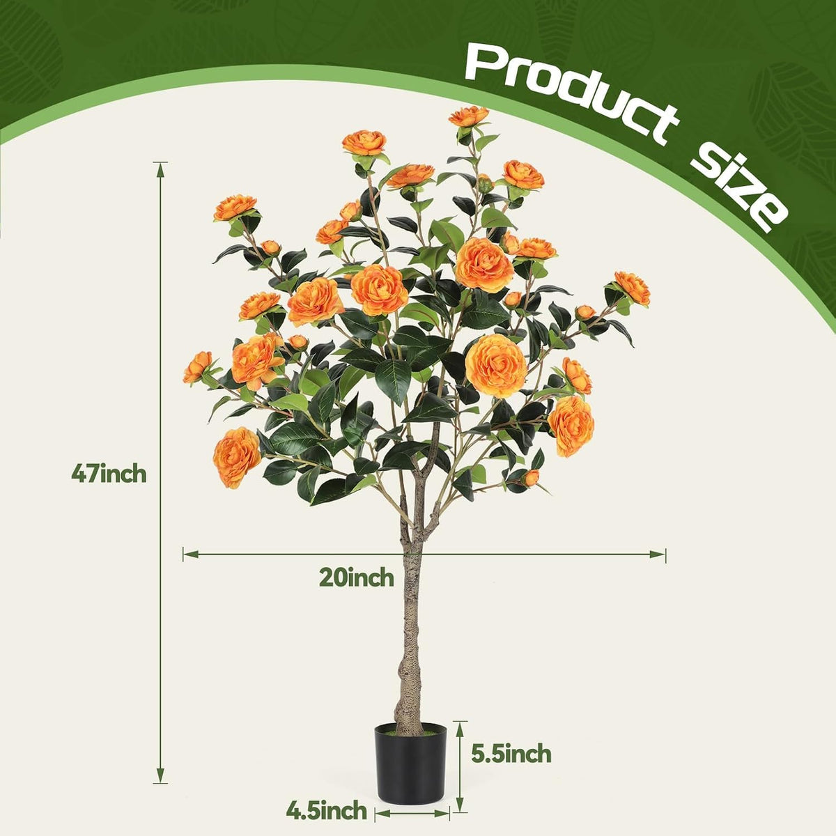 4FT Artificial Camellia Tree with Blooming Orange Flowers