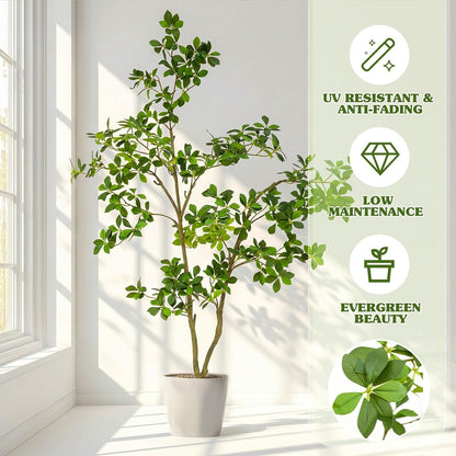 5ft Artificial Gardenia Tree Tall Fake Gardenia Mahonia Fortunei Tree with Black Pot, Lifelike Faux Plant for Indoor Outdoor Office Living Room Home Patio Greening Porch Decor