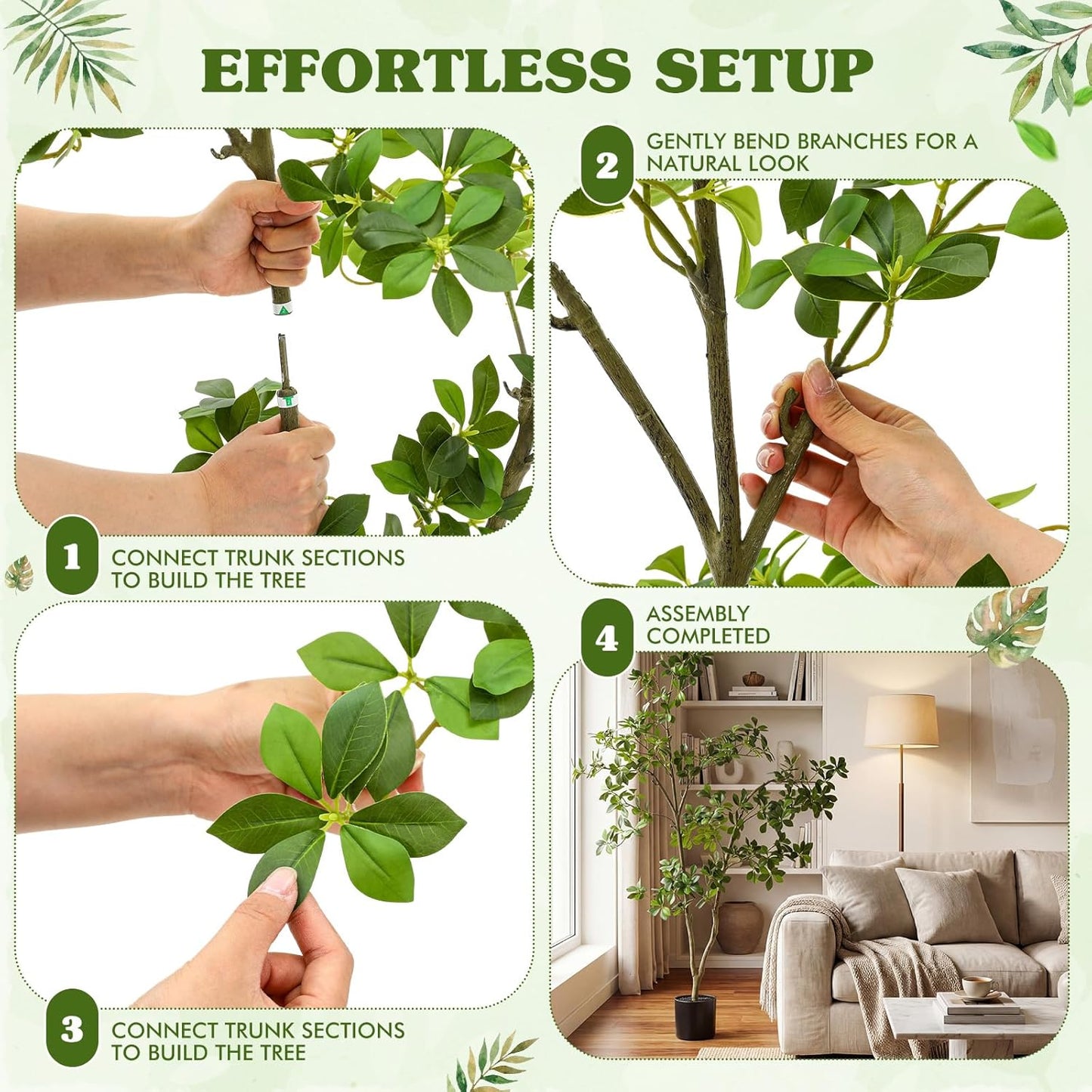 5ft Artificial Gardenia Tree Tall Fake Gardenia Mahonia Fortunei Tree with Black Pot, Lifelike Faux Plant for Indoor Outdoor Office Living Room Home Patio Greening Porch Decor
