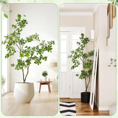 5ft Artificial Gardenia Tree Tall Fake Gardenia Mahonia Fortunei Tree with Black Pot, Lifelike Faux Plant for Indoor Outdoor Office Living Room Home Patio Greening Porch Decor