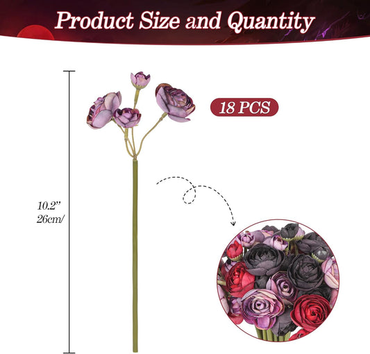 Ranunculus Artificial FlowersBundle 18Pcs Artificial Silk Mini Rose Flowers Persian Ranunculus Bouquet for Indoor Home Table Wedding Floral Arrangement (Orange)