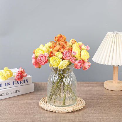 Ranunculus Artificial FlowersBundle 18Pcs Artificial Silk Mini Rose Flowers Persian Ranunculus Bouquet for Indoor Home Table Wedding Floral Arrangement (Orange)