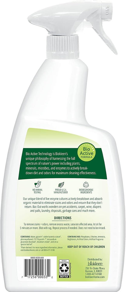 Bac-Out Enzyme Cleaner Spray and Stain & Odor Remover for Pet Stains, Laundry, Diapers, Wine, Carpets, & More, Eco-Friendly, Non-Toxic, Lime Scent, 32 Ounces