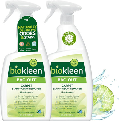 Bac-Out Enzyme Cleaner Spray and Stain & Odor Remover for Pet Stains, Laundry, Diapers, Wine, Carpets, & More, Eco-Friendly, Non-Toxic, Lime Scent, 32 Ounces