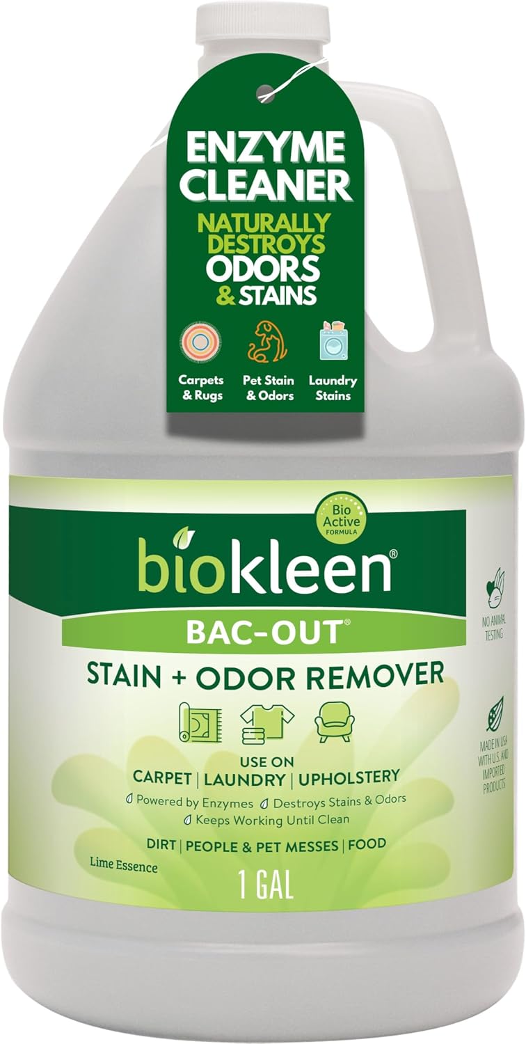 Bac-Out Enzyme Cleaner Spray and Stain & Odor Remover for Pet Stains, Laundry, Diapers, Wine, Carpets, & More, Eco-Friendly, Non-Toxic, Lime Scent, 32 Ounces