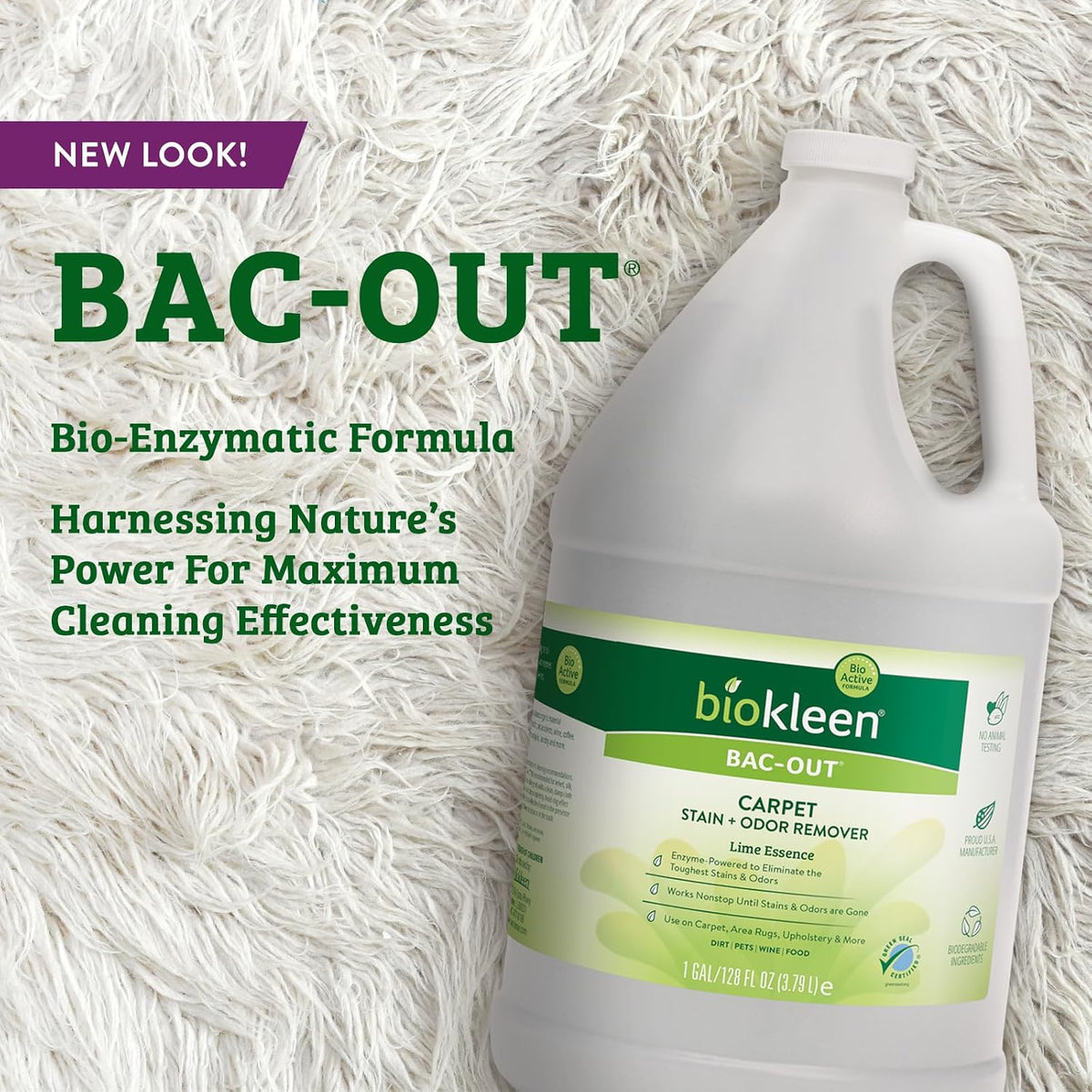 Bac-Out Enzyme Cleaner Spray and Stain & Odor Remover for Pet Stains, Laundry, Diapers, Wine, Carpets, & More, Eco-Friendly, Non-Toxic, Lime Scent, 32 Ounces