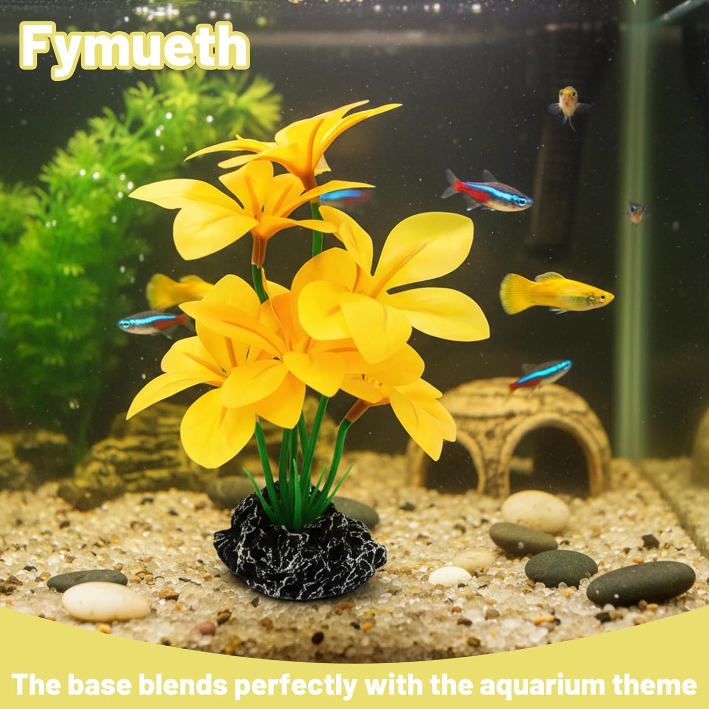 Silk Plants for Fish Tank, 2 Silk Aquarium Plants for Betta Fish, Compact 2x3x6 Inch Design with Realistic Stone Base, Functional Resting Spots for Small Tanks and Reptile Habitats