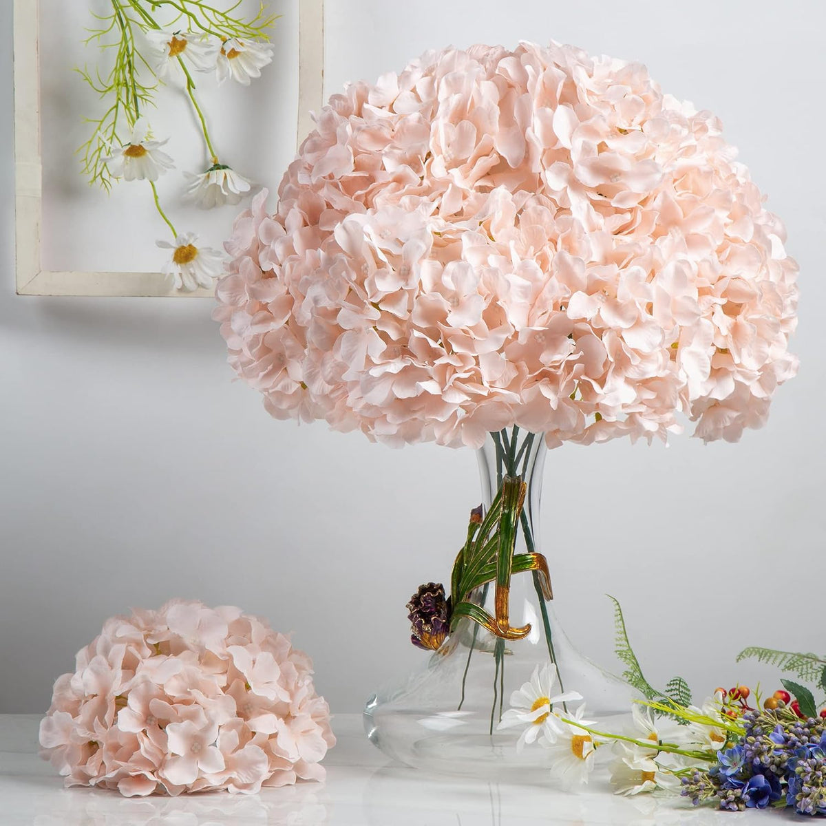 8.7" Silk Hydrangea Flower Heads with Stems, Lilac, Pack of 6
