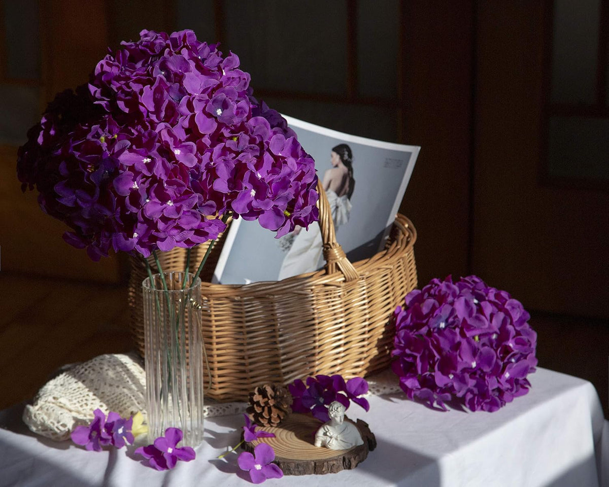 8.7" Silk Hydrangea Flower Heads with Stems, Lilac, Pack of 6