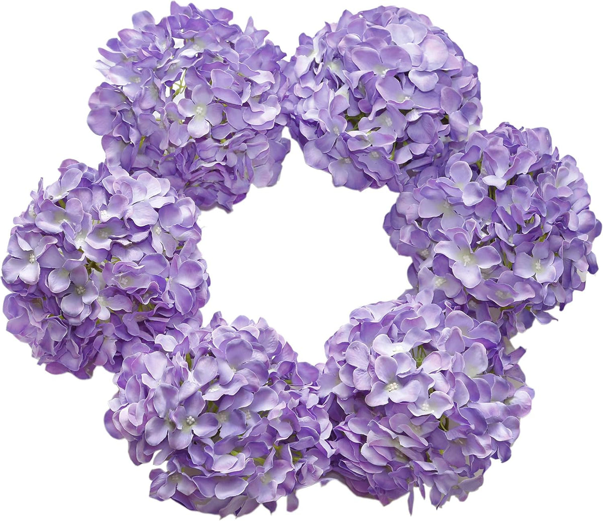 8.7" Silk Hydrangea Flower Heads with Stems, Lilac, Pack of 6