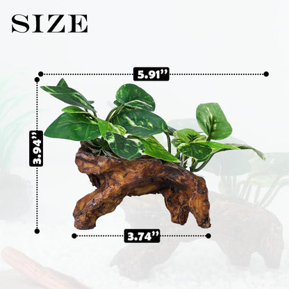 Artificial Aquarium Ornaments Silk Leaf Betta Fish Tank Decoration Driftwood Cave Decor for Reptiles Plants Driftwood Accessories