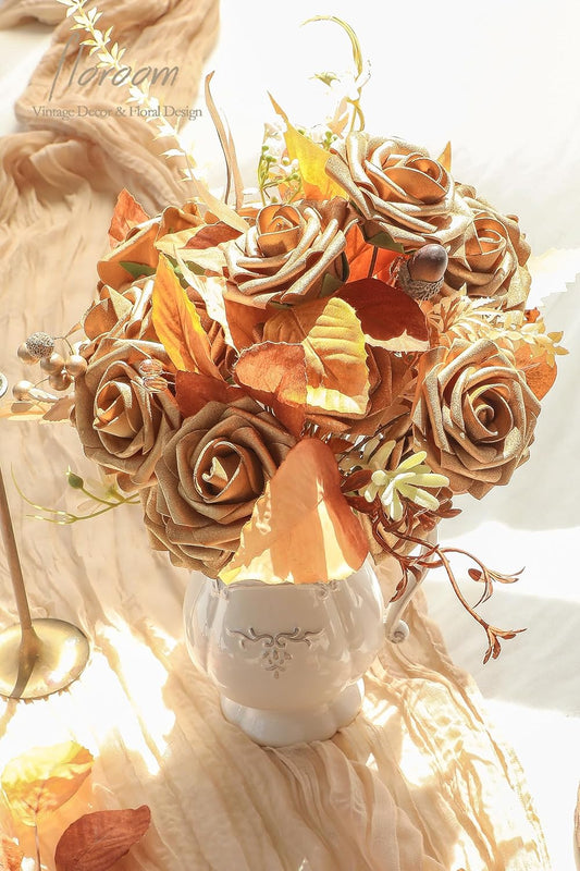 Artificial Flowers 25pcs Real Looking Blush Foam Fake Roses with Stems for DIY Wedding Bouquets Bridal Shower Centerpieces Party Decorations - Colors A