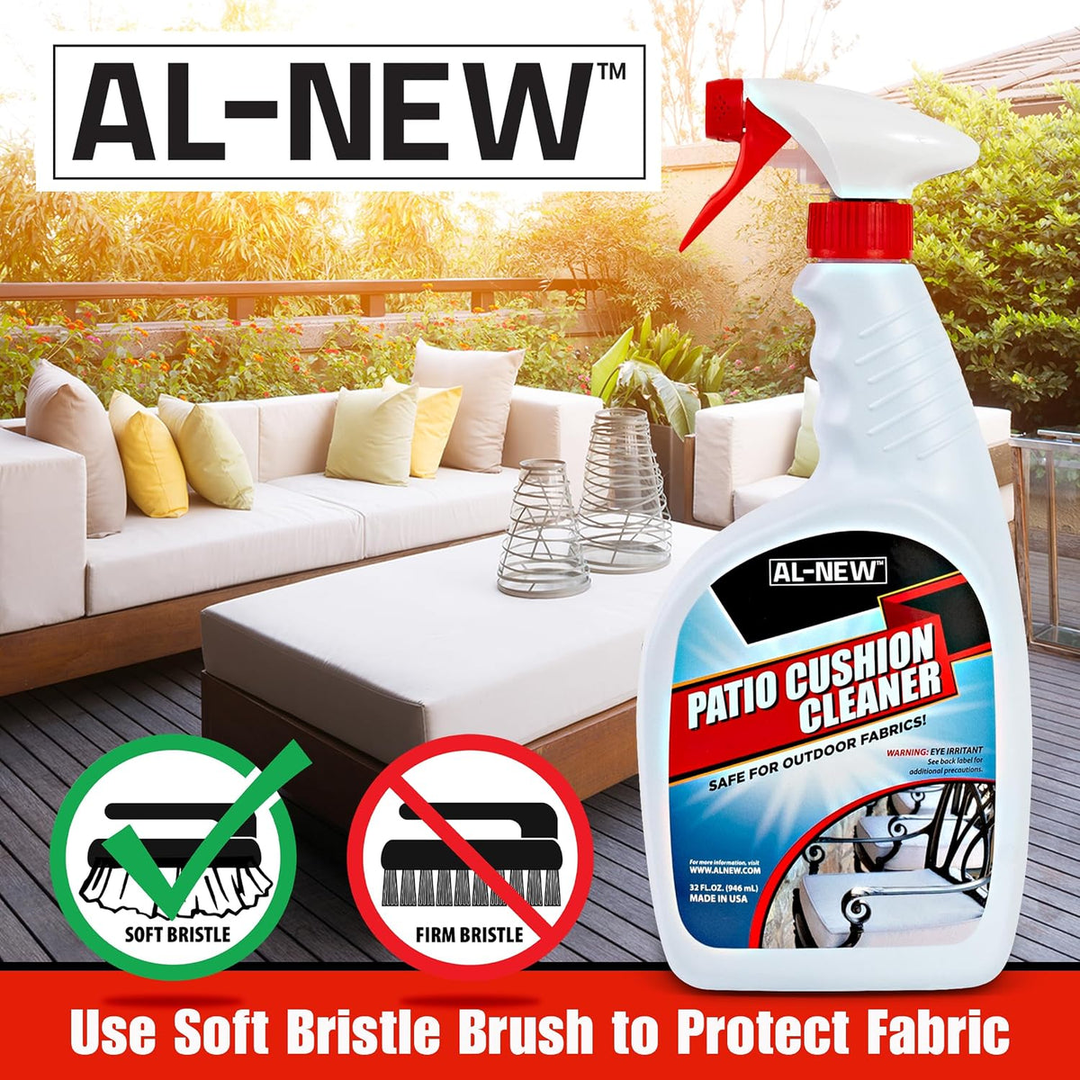 Patio Cushion Cleaner | Safe For Use On Outdoor Fabrics Such As Patio Cushions, Awnings, Furniture Covers, and more (32 Ounce)