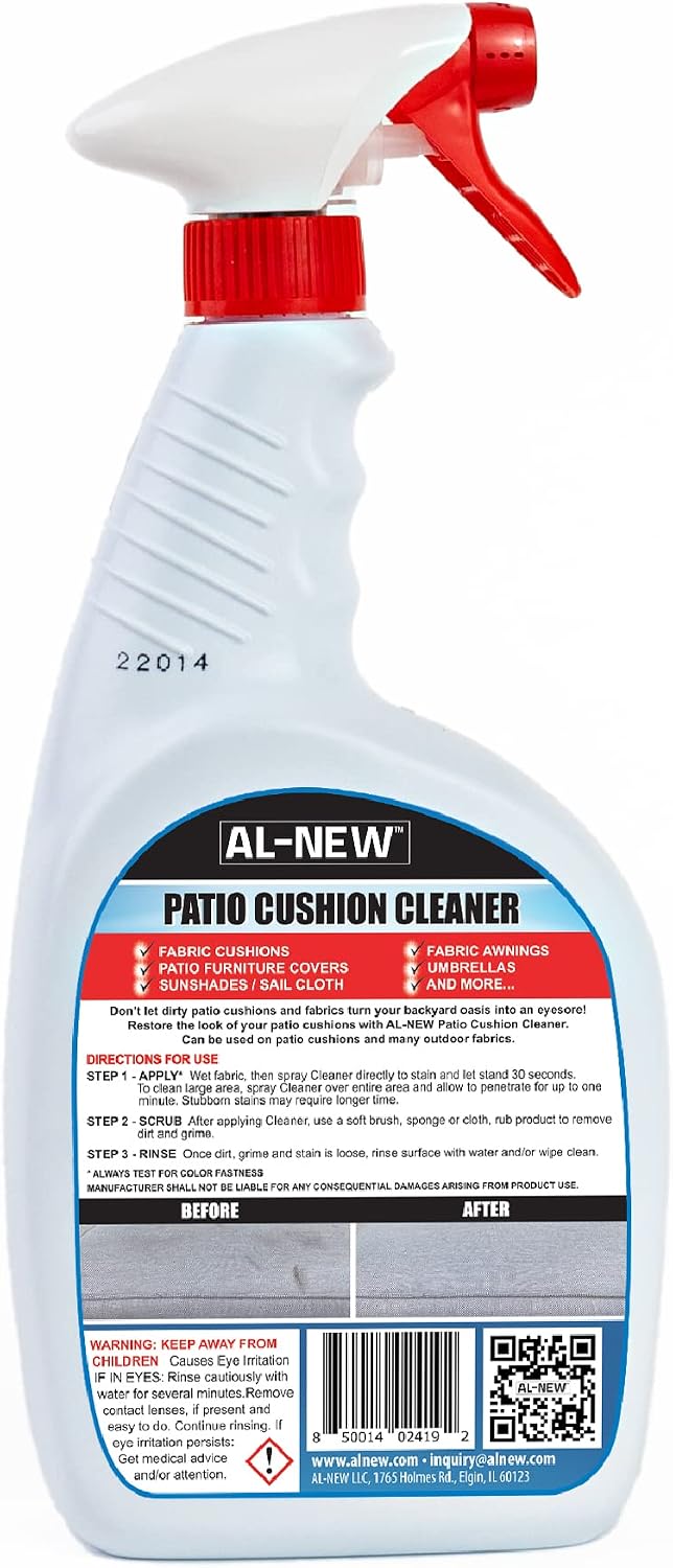 Patio Cushion Cleaner | Safe For Use On Outdoor Fabrics Such As Patio Cushions, Awnings, Furniture Covers, and more (32 Ounce)
