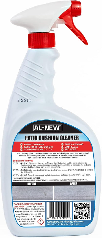 Patio Cushion Cleaner | Safe For Use On Outdoor Fabrics Such As Patio Cushions, Awnings, Furniture Covers, and more (32 Ounce)