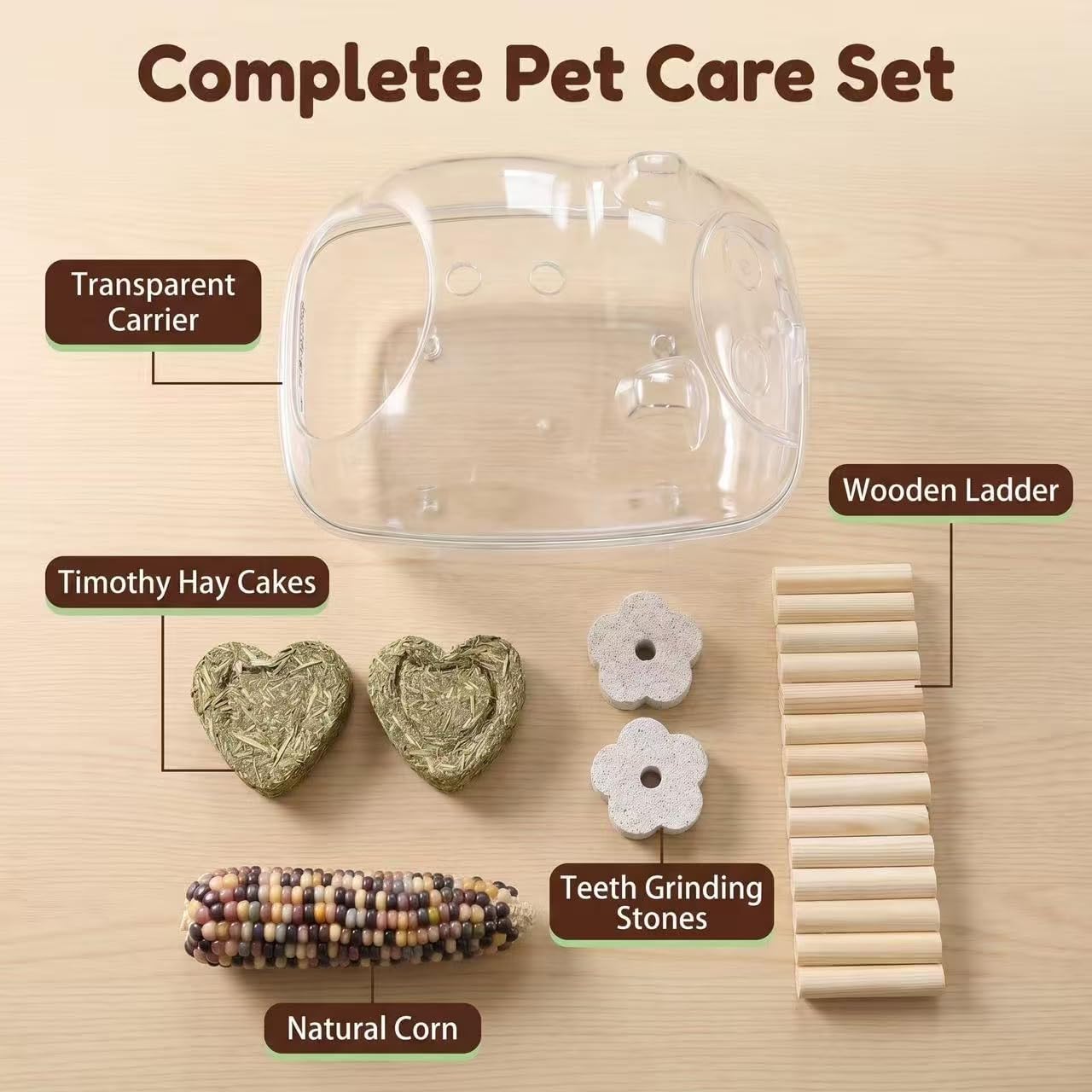 Hamster Cage Scenery Set Hamster Toy Products Transparent Hamster Nest with Ladder Golden Bear Grinding Rod Grass Cake Corn Grinding Stone Suitable for Flower Branch Mouse Macaroni Mouse Hamster, etc