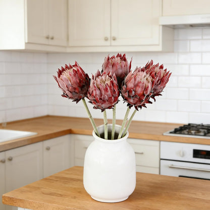 5PCS Artificial King Protea Flowers Real Touch Protea Flower Arrangements Fake King Flowers Stems for Home Garden Wedding Party Decoration