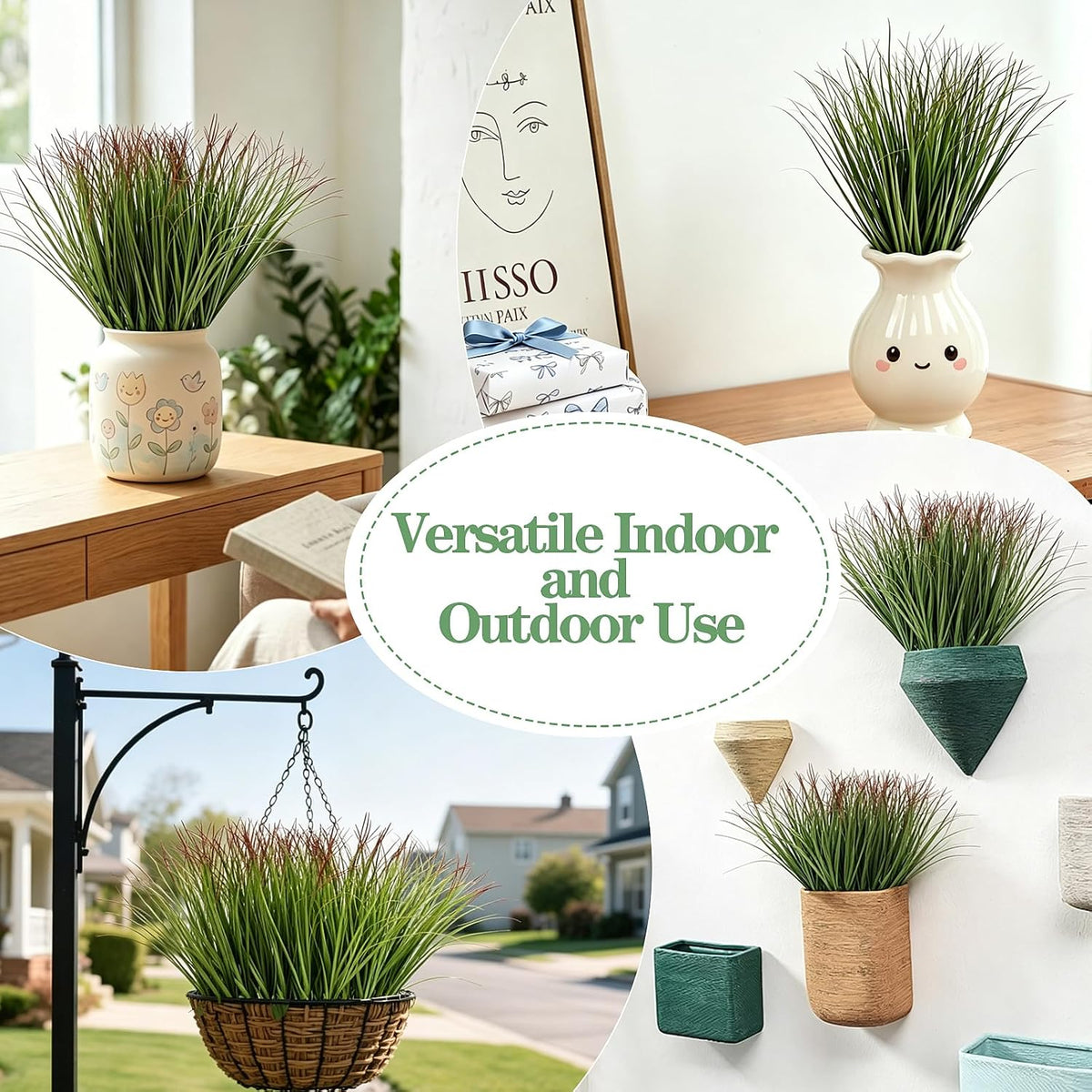 12pcs Artificial Grass Plants,19.68" Faux Shrubs Wheat Grass Greenery Stems Fake Plants for Indoor Outdoor Home Decoration