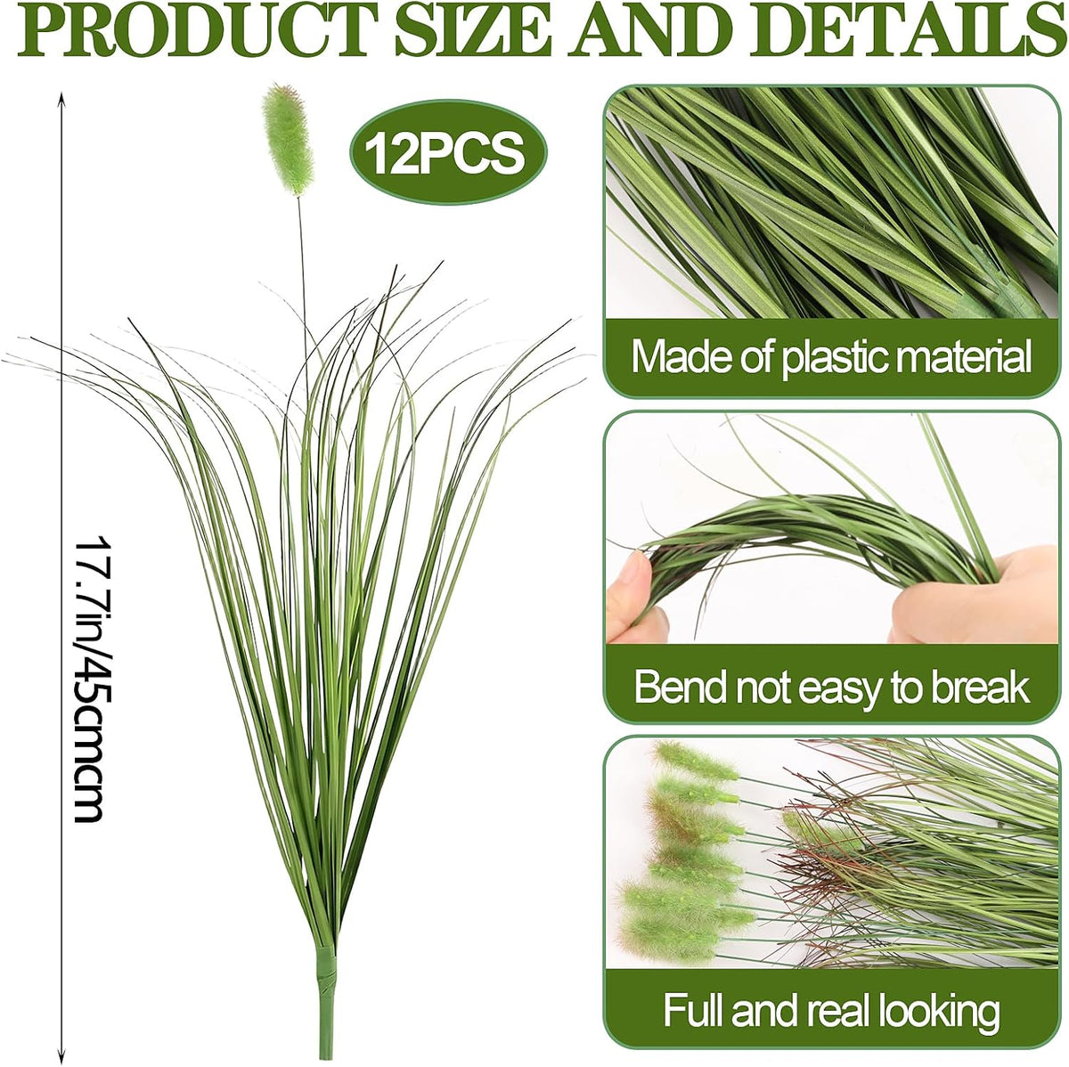 12pcs Artificial Grass Plants,19.68" Faux Shrubs Wheat Grass Greenery Stems Fake Plants for Indoor Outdoor Home Decoration