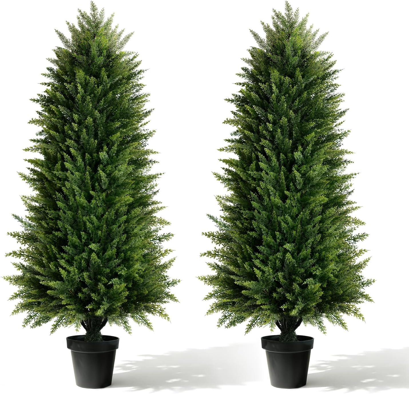 4FT Artificial Cedar Topiary Trees (2 Pack) - UV Resistant Fake Evergreen Shrubs with Extra Dense Foliage, Realistic Potted Faux Plants for Front Porch & Garden Decor