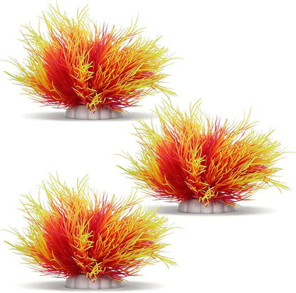 3 Pack Aquarium Plants Plastic Realistic Fish Tank Plants with Weighted Base Small Aquarium Grass Fish Tank Decorations (Green)