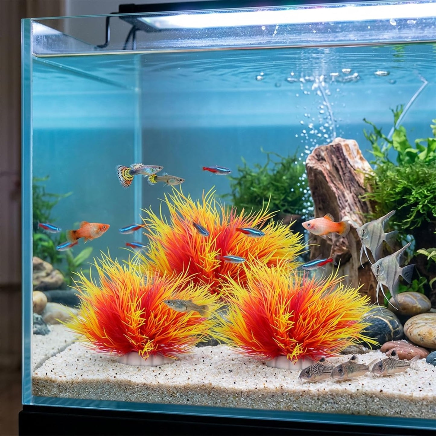 3 Pack Aquarium Plants Plastic Realistic Fish Tank Plants with Weighted Base Small Aquarium Grass Fish Tank Decorations (Green)