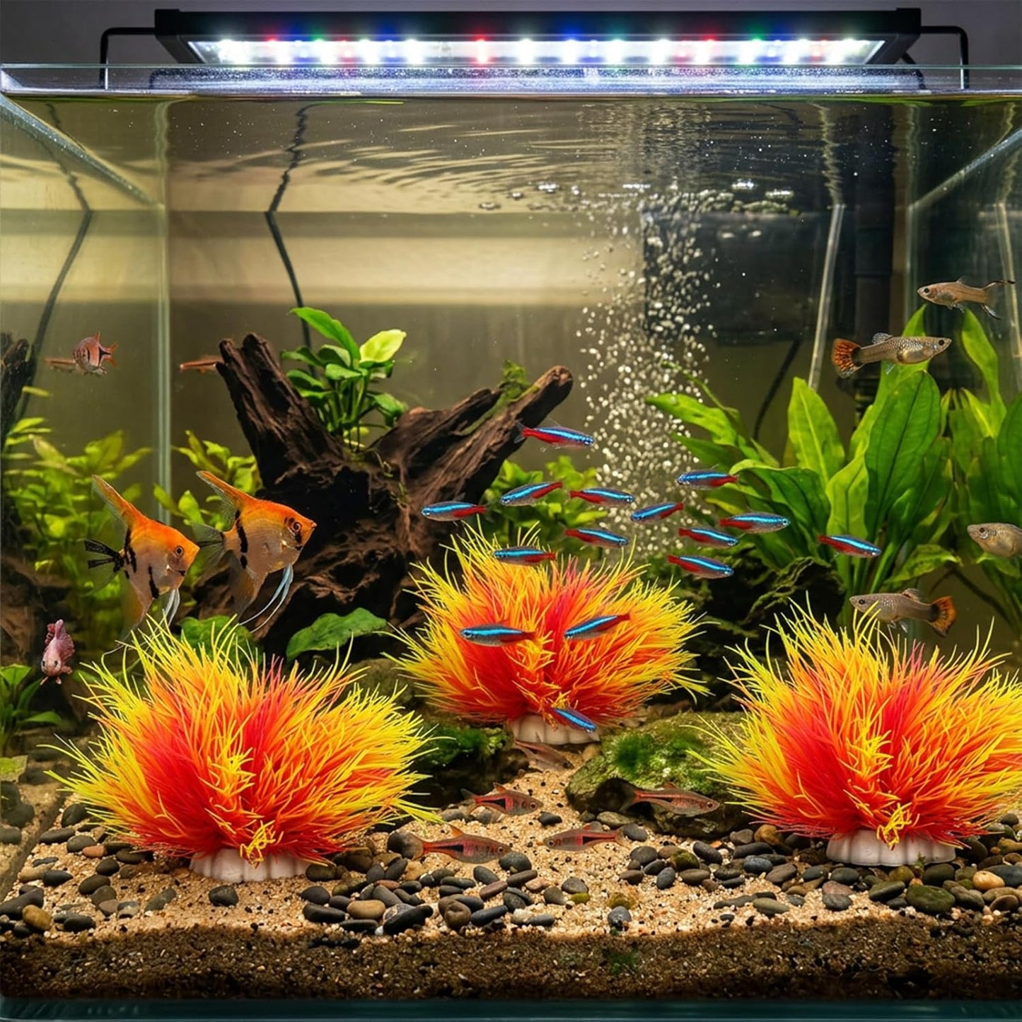 3 Pack Aquarium Plants Plastic Realistic Fish Tank Plants with Weighted Base Small Aquarium Grass Fish Tank Decorations (Green)