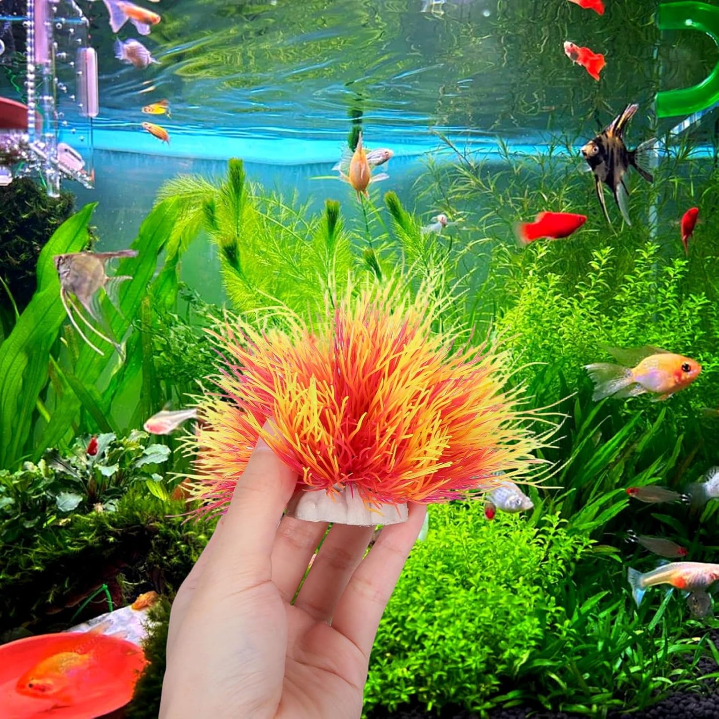 3 Pack Aquarium Plants Plastic Realistic Fish Tank Plants with Weighted Base Small Aquarium Grass Fish Tank Decorations (Green)