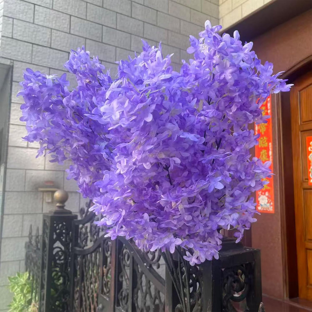 Simulated cross cherry blossoms, lilacs, 5 branches, 32 inches (Purple)