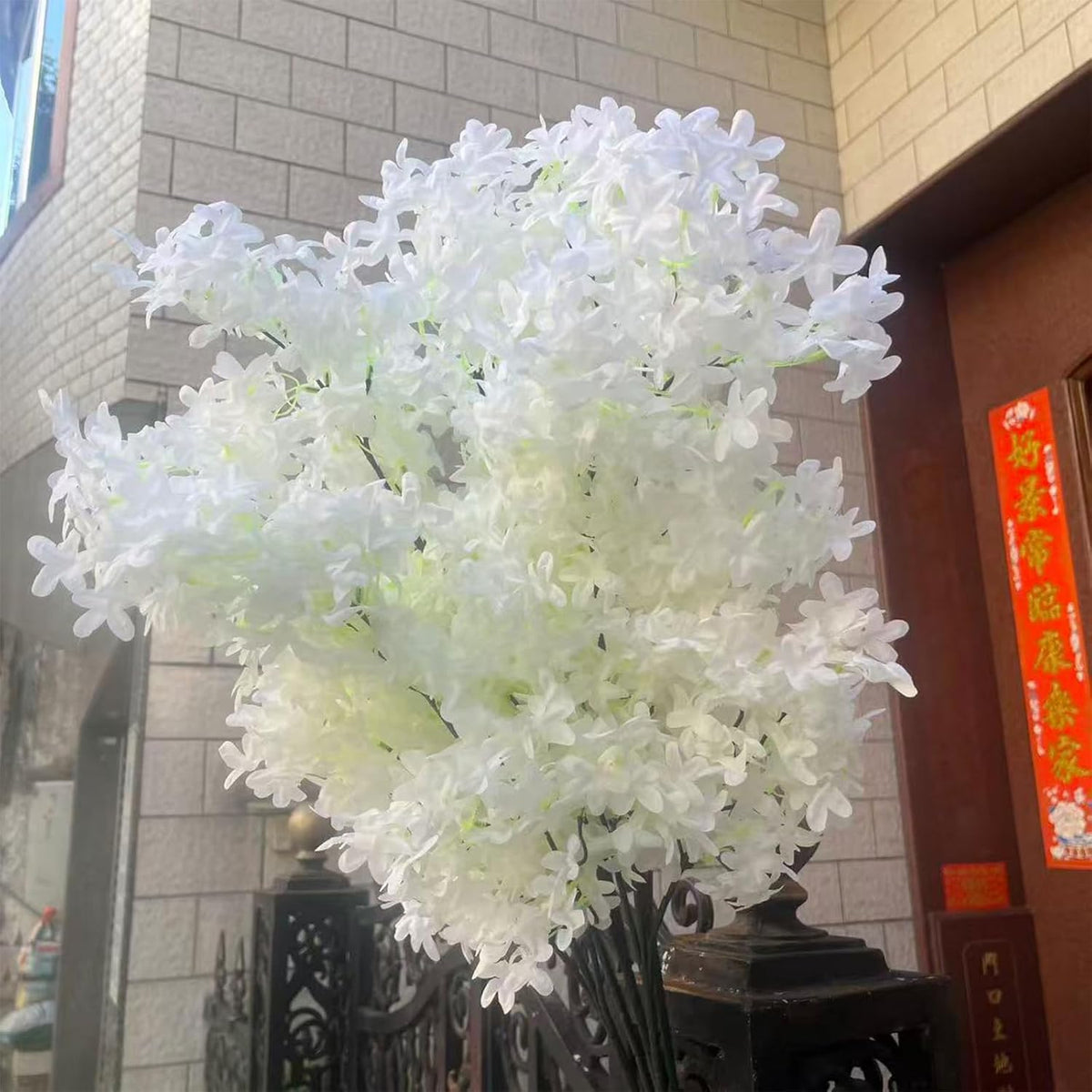 Simulated cross cherry blossoms, lilacs, 5 branches, 32 inches (Purple)