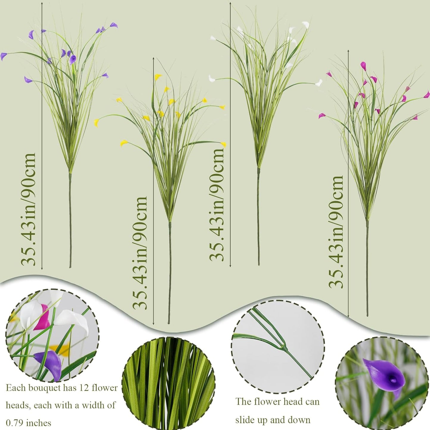 4 Pcs Artificial Plants Onion Grass Outdoor 37" Fake Tall Grass with Daisy Wildflowers Orange Artificial Wheat Grass Faux Shrubs Bush Greenery Stems for Indoor Garden Outside Office Home Decor