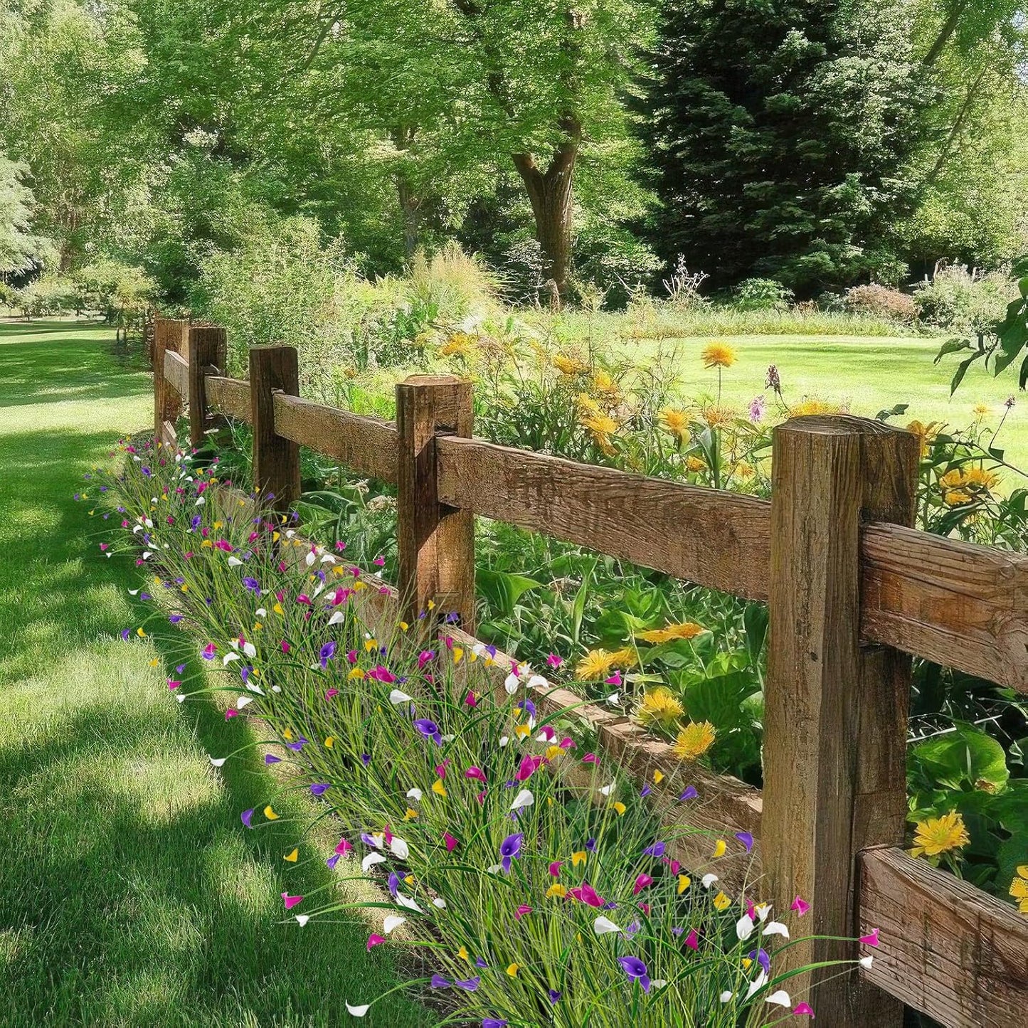 4 Pcs Artificial Plants Onion Grass Outdoor 37" Fake Tall Grass with Daisy Wildflowers Orange Artificial Wheat Grass Faux Shrubs Bush Greenery Stems for Indoor Garden Outside Office Home Decor