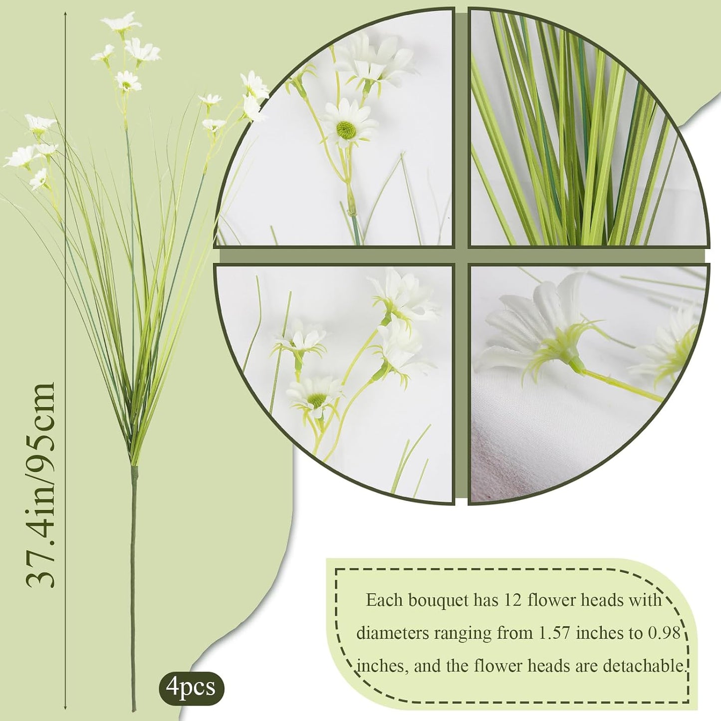 4 Pcs Artificial Plants Onion Grass Outdoor 37" Fake Tall Grass with Daisy Wildflowers Orange Artificial Wheat Grass Faux Shrubs Bush Greenery Stems for Indoor Garden Outside Office Home Decor