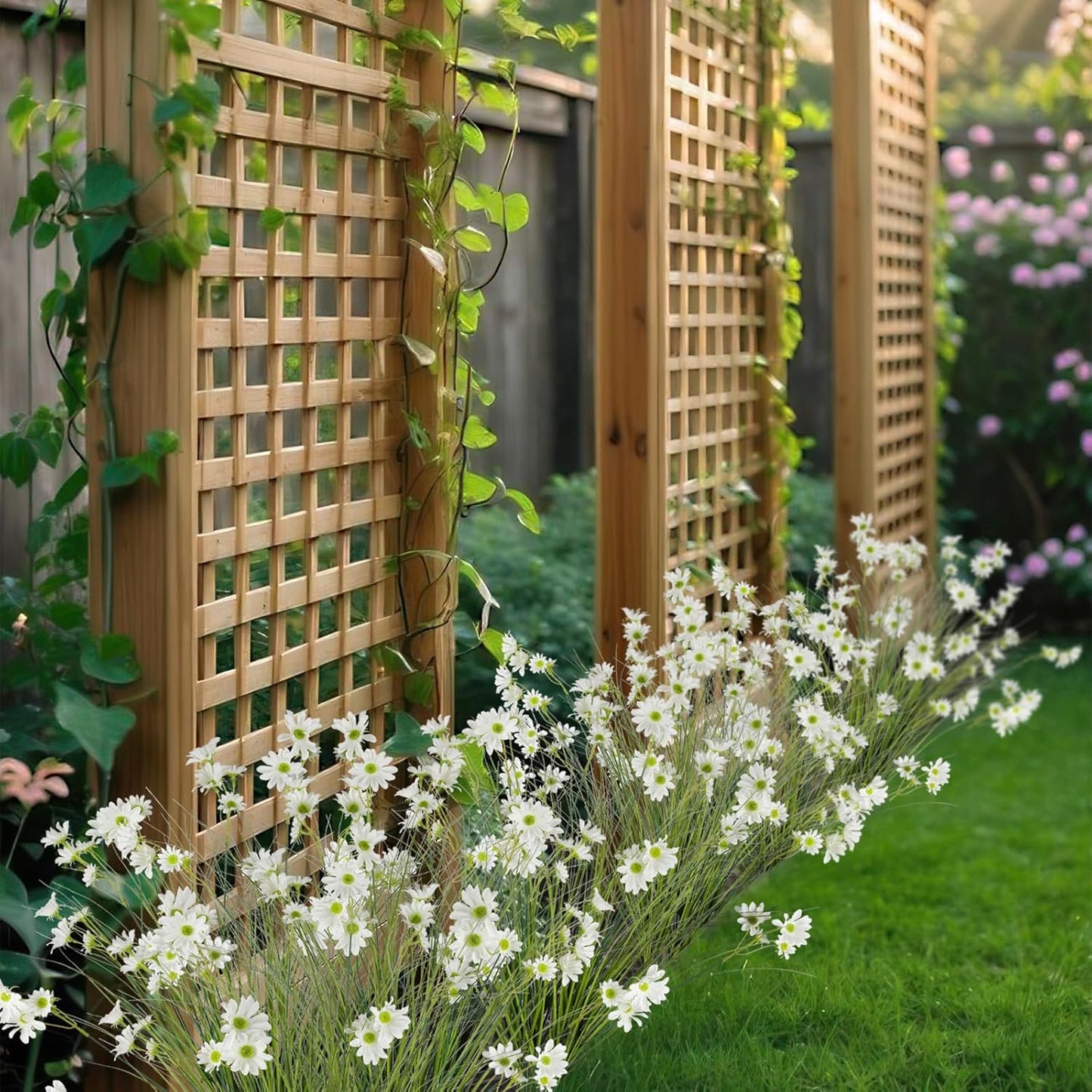 4 Pcs Artificial Plants Onion Grass Outdoor 37" Fake Tall Grass with Daisy Wildflowers Orange Artificial Wheat Grass Faux Shrubs Bush Greenery Stems for Indoor Garden Outside Office Home Decor