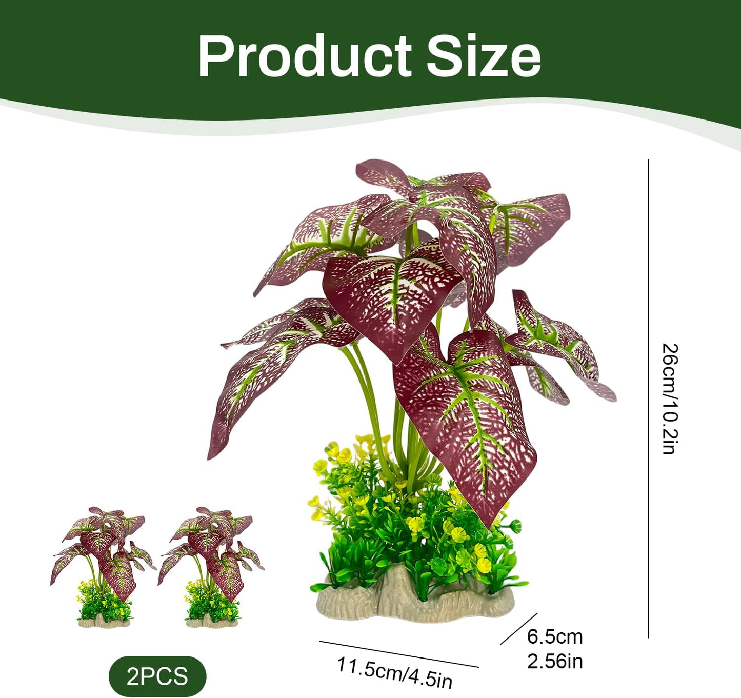 Silk Aquarium Plants 2-Pack 10.2 Inch Tall – Soft Realistic Artificial Silk Plants for Fish Tank, Safe Habitat Decor for All Fish Species