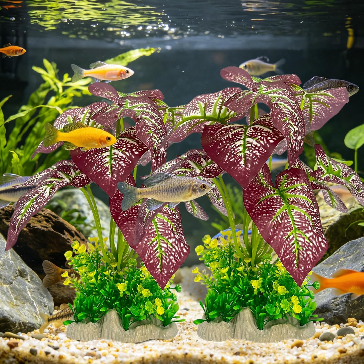 Silk Aquarium Plants 2-Pack 10.2 Inch Tall – Soft Realistic Artificial Silk Plants for Fish Tank, Safe Habitat Decor for All Fish Species