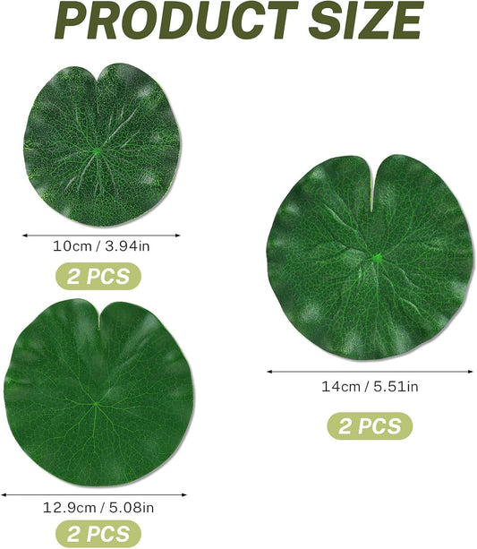 6 Pcs Artificial Lily Pads for Ponds, 3 Sizes Realistic Floating Fake Lily Pads, Artificial Lotus Leaves Plants for Pool, Aquarium, Fountain, Garden Decoration