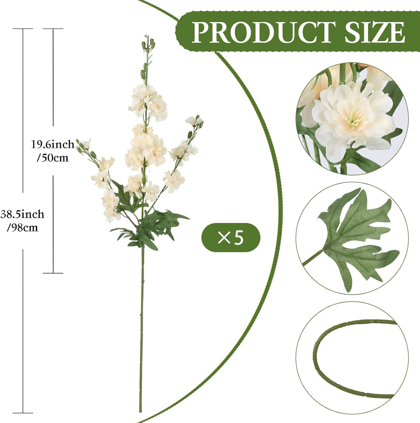 Light Pink Delphinium Artificial Flowers 5 PCS, 38.5" Tall Flowers for Floor Vase Pink Silk Flowers Realistic Artificial Snapdragon for Wedding Home Party Centerpiece for Table