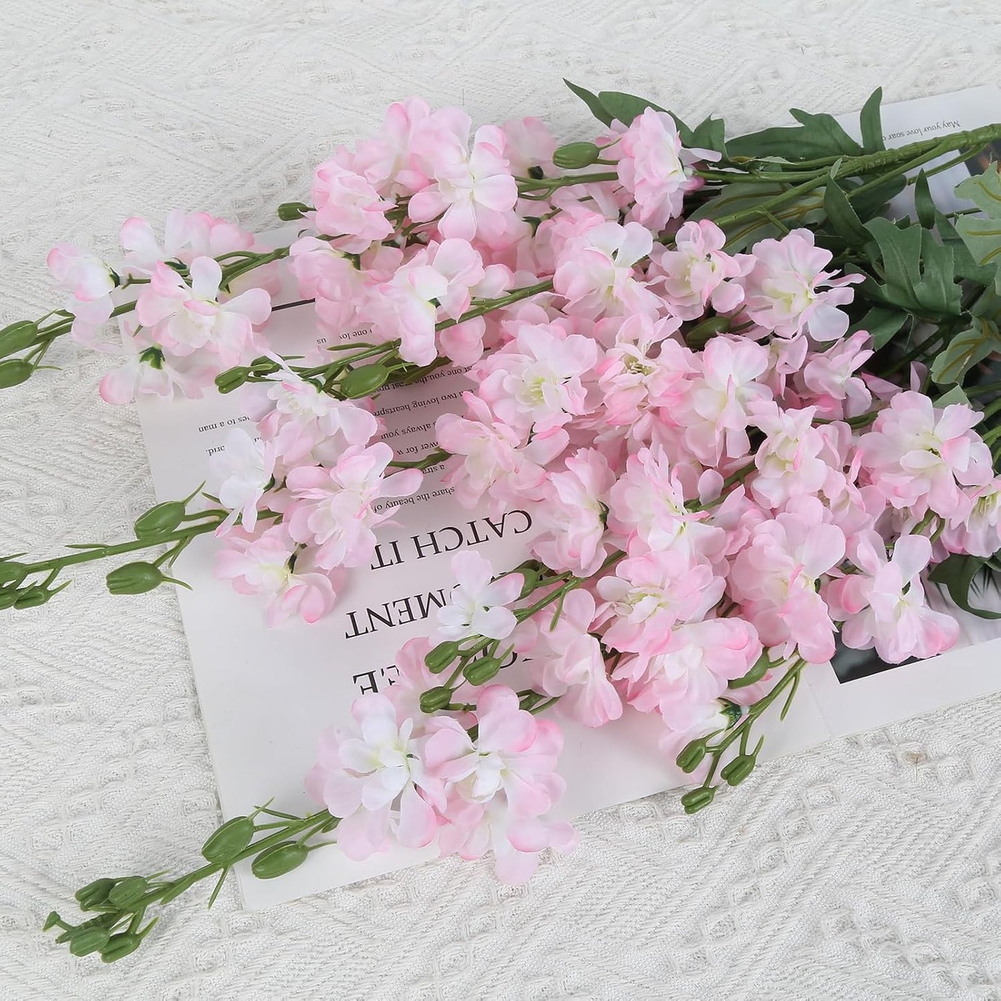 Light Pink Delphinium Artificial Flowers 5 PCS, 38.5" Tall Flowers for Floor Vase Pink Silk Flowers Realistic Artificial Snapdragon for Wedding Home Party Centerpiece for Table
