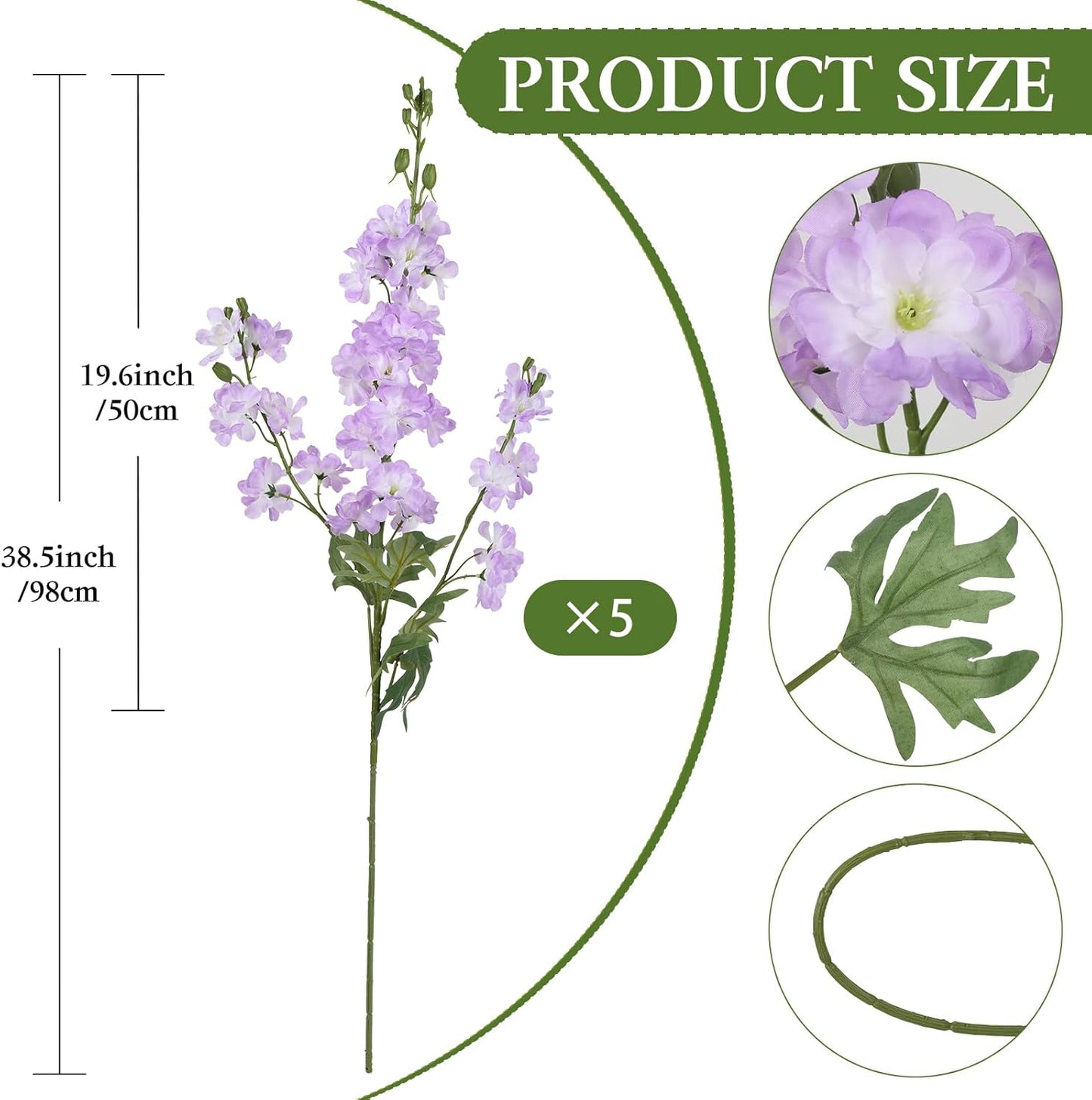 Light Pink Delphinium Artificial Flowers 5 PCS, 38.5" Tall Flowers for Floor Vase Pink Silk Flowers Realistic Artificial Snapdragon for Wedding Home Party Centerpiece for Table
